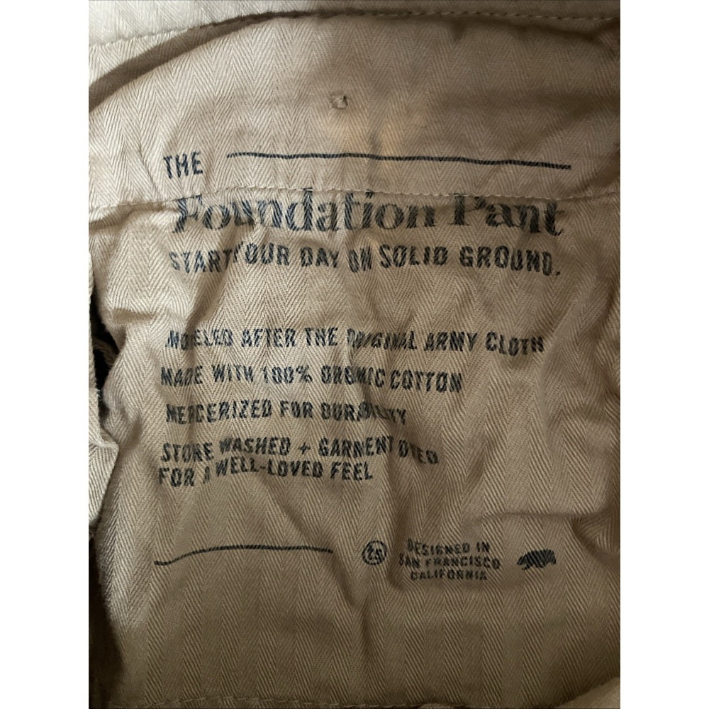 Taylor Stitch The Foundation Democratic Pants Organic Khaki Chino 34 READ Hole - Picture 6 of 13